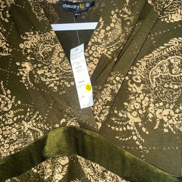 NWT Gorgeous Embroidered Gold and  Army Green Paisley Mini Dress by chaudry KC - Picture 4 of 8